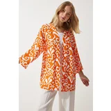  Women's Orange Ecru Patterned Viscose Kimono