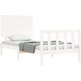  Posteljni okvir z vzglavjem bel 100x200 cm trden les | Shoptok.si