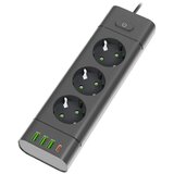 Prosto produžni kabl sa 3 utičnice, USB i USB-C priključcima, crni Cene