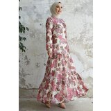 InStyle Revina Chiffon Dress with Floral Pattern with Ruffle Skirt - Ecru cene