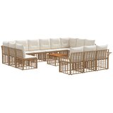 vidaXL Set vanjskih sofa 14 kom. Prirodna i krema bijela Poliester - Prirodna i kremasto bijela sa stolom | shoptok.hr