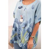 Kesi Włoski Women's cotton shirt with a floral pattern blue | shoptok.hr