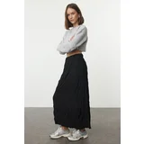 Trendyol Black Wrinkled Pleat Detailed Maxi Stretchy Knitted Skirt