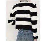 Dewberry 74390 Crew Neck Striped Crop Cardigan-BLACK | Shoptok.si