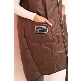 Kesi Włoski Plus Size women's quilted vest with a hood zipped brown | Shoptok.si