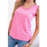 Kesi Włoski Women's viscose blouse with a frill at the neckline pink | shoptok.hr