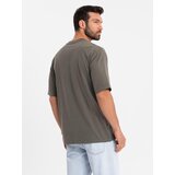 Ombre Men's LOOSE FIT cotton t-shirt with round neckline - dark olive | Shoptok.si