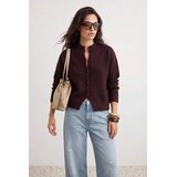 TRENDYOLMILLA ženski duks Soft Textured Stand Collar Detailed Oversize Knitwear Cardigan, smeđa | Eponuda.com