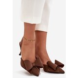 Boto High heels with open heels and bow Brown Eklevia | shoptok.hr