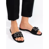 Shelvt Women's black flip-flops with embellishment