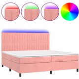  Krevet box spring s madracem LED ružičasti 200x200cm baršunasti | shoptok.hr