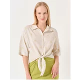 Jimmy Key Beige Tie Front Palm Detailed Shirt