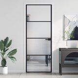 vidaXL Notranja vrata ozka črna 76x201,5 cm kaljeno steklo in aluminij Cene