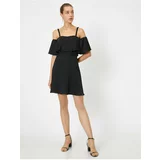 Koton Women's Mini Dress Evening Dress with Short Sleeves Off the Shoulder with Ruffles.