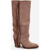 Boto Women's Cowboy Boots With Fringes On A Heel Beige Tivara | ePonuda.com