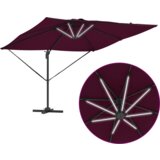  Cantilever Roma suncobran s LED svjetlima u Bordeaux crvenoj boji 286 x 285 x 270 cm aluminijski. | shoptok.hr