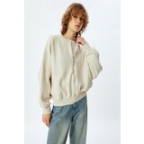 Koton Oversize Zippered Sweatshirt with Stitched Detail and Crew Neck Cene