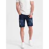 Ombre Krótkie spodenki męskie jeansowe z dziurami – ciemnoniebieskie | shoptok.hr