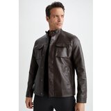 Defacto regular Fit Stand Collar Faux Leather Coat