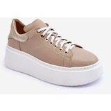 Kesi Women's leather sports shoes on the Beige Lemar platform | Shoptok.si