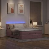  Otomanska postelja z vzmetnico & LEDs roza 140x190cm žamet Cene