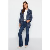 Trendyol Navy Tweed Regular Woven Plaid Blazer Jacket Cene