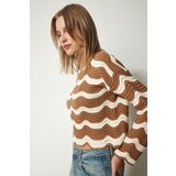 Happiness İstanbul Women's Biscuit Patterned Crop Knitwear Sweater Cene