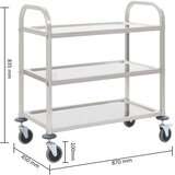 vidaXL Kuhinjski voziček 3-nadstropni 95x45x83,5 cm nerjaveče jeklo | Shoptok.si