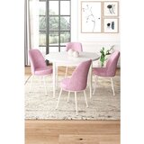 Hanah home Tor - White, Pink WhitePink Dining Table & Chairs Set (5 Pieces) | ePonuda.com