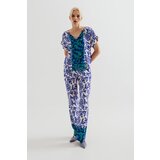 Legendww zenske siroke pantalone sa plavo-zelenim printom | ePonuda.com