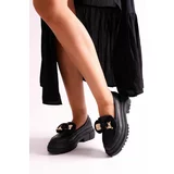 Shoeberry Women's Astor Black Skin Thick Sole Bow Loafer Black Skin