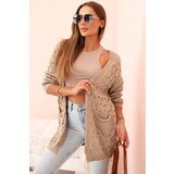 Kesi Włoski Women's openwork cardigan with pockets dark beige | shoptok.hr