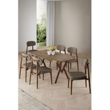 Hanah home trpezarijski set Zerra, sto i 6 stolica, ploča u dekoru atlantskog bora, noge sa završnom obradom u izgledu drveta, kapućino tkanina Babyface | Eponuda.com