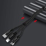 Yesido Podatkovni kabel (CA-60) - 3u1 USB na Type-C-Lightning - Micro USB 60W 3A 1.2m - crni | shoptok.hr