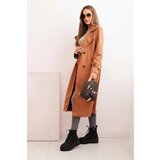 Kesi Włoski Women's coat tied at the waist with a collar and buttons camel | Eponuda.ba