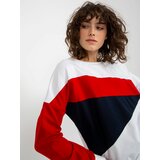 Fashion Hunters Women's basic white-red hoodless sweatshirt Cene