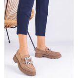 Gemre Beige women's eco-suede loafers with elegant decoration Peletino | ePonuda.com