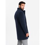 Ombre Men's coat with asymmetrical fastening and high collar - navy blue | shoptok.hr