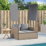 Maison Chic Dvojni Ležalnik - Sončna ležalnik s streho in zavesami bež poli ratan, (22042927) | Shoptok.si