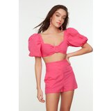 Trendyol Pink Balloon Sleeve Buckled Shorts Blouse Set | shoptok.hr