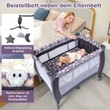  Sklopivi putni krevetić 3 u 1 s madracem i visećom igračkom, glazbena kutija, siva | shoptok.hr