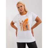 Fashion Hunters White and orange blouse of larger size Cene