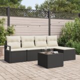 vidaXL 5-delni vrtni kavč set z blazinami rjav poly ratan | Shoptok.si