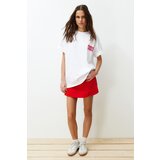 Trendyol White 100% Cotton Oversize/Wide-Fit Back and Front Printed Knitted T-Shirt Cene