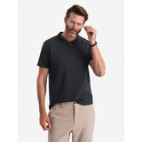 Ombre Men's melange polo shirt with striped collar - black | Shoptok.si