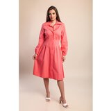 Fenzy Bombažna Obleka Z Dolgimi Rokavi, Koralna | Shoptok.si