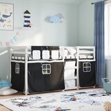 The Living Store Pograd z zavesami bel in črn 90x200 cm trdna borovina - Pograd, (21450393) | Shoptok.si
