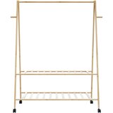 vidaXL Stojalo za oblačila s policami n kolesi 132x45,5x155,5cm Bambus | Shoptok.si