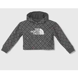 The North Face Otroški bombažen pulover DREW PEAK LIGHT HOODIE PRINT siva barva, s kapuco