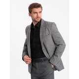 Ombre men's casual jacket with decorative pin on lapel - grey melange Cene
